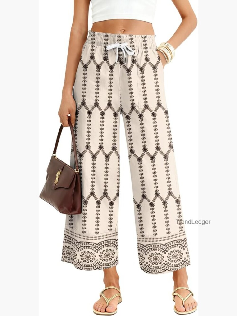 Casual Wide Leg Drawstring Waist Flowy Palazzo Pants with Pockets